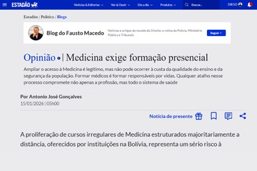 Estadão publica artigo do presidente da APM sobre cursos de Medicina a distância